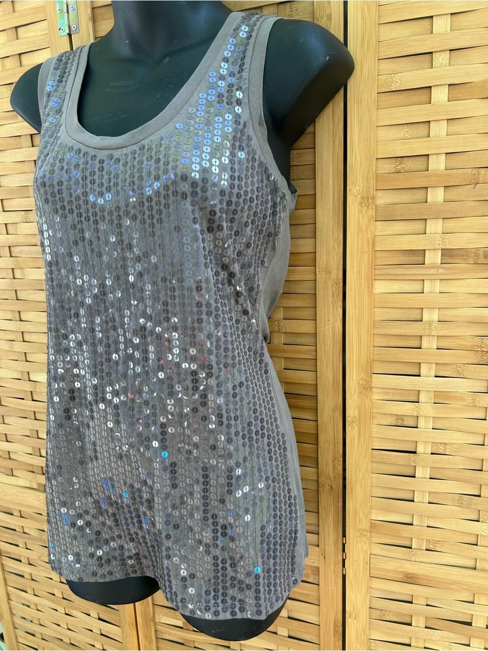 Ann Taylor Taupe Sequin Scoop Neck Tank - Picture 4 of 9